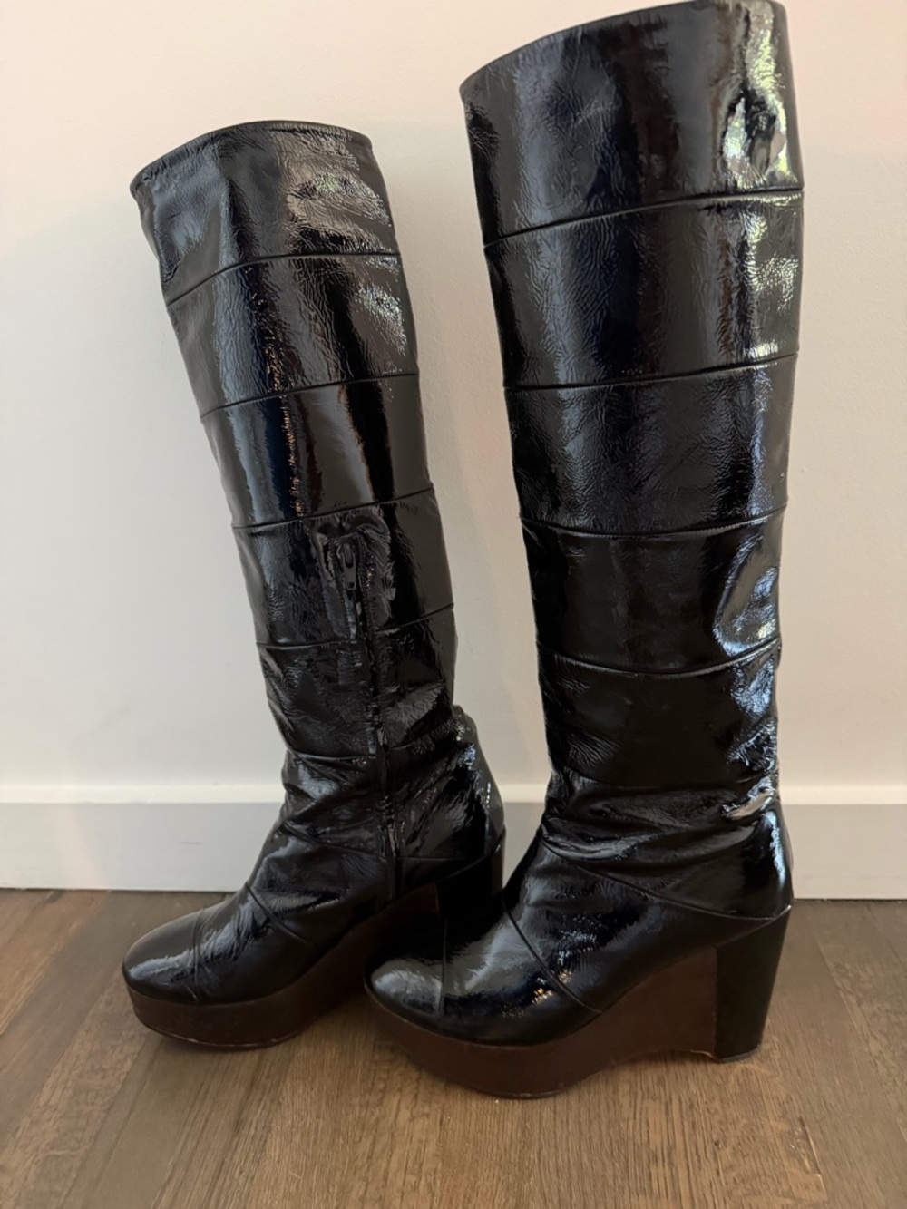 Sonia Rykiel Women's Black Patent leather  Knee-High Platform Boots